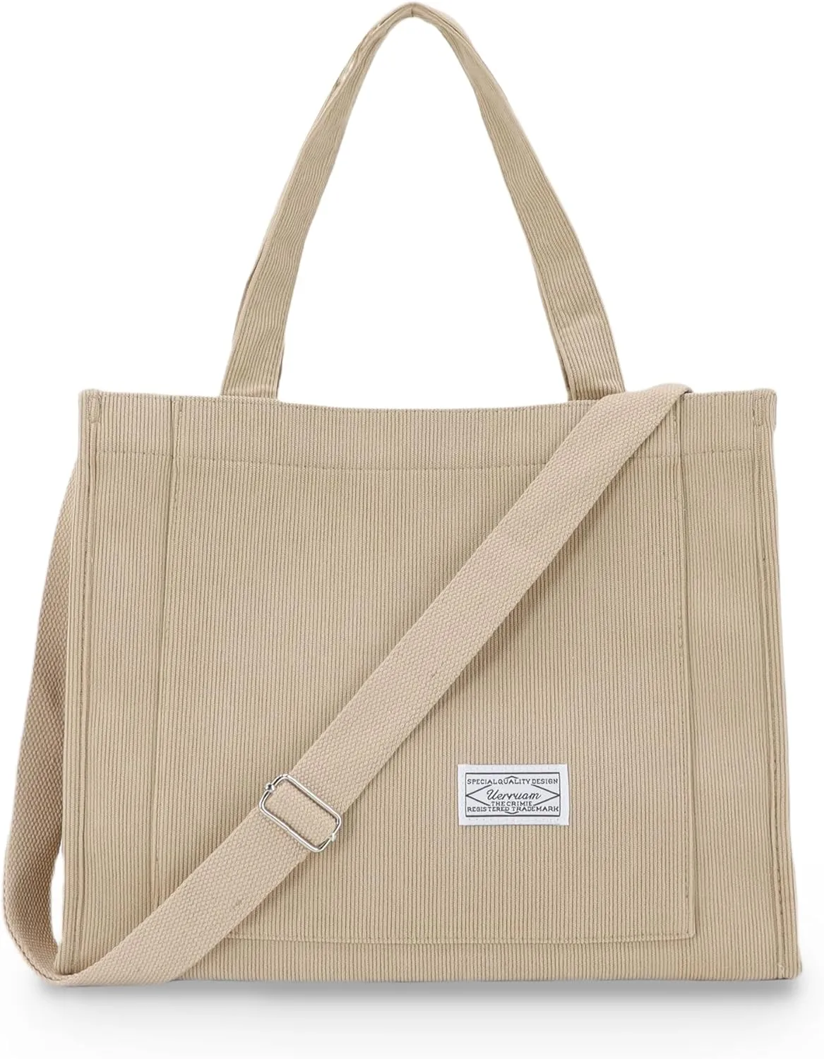UERRUAM Corduroy Tote Bag for Women Work Crossbody Purse for Everyday,College,Travel,Lightweight Handbag Adjustable Strap
