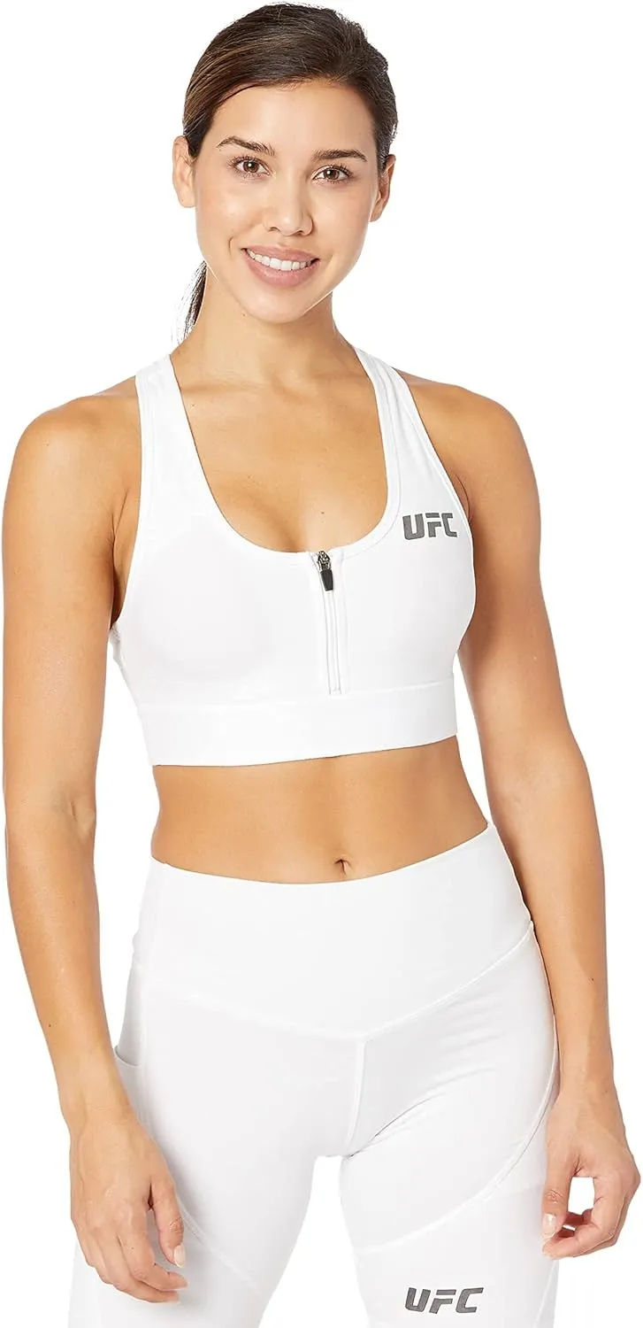 UFC Core Zip Front Sports Bra for Women – Scoop Neckline – Racerback Design – Blended Polyester