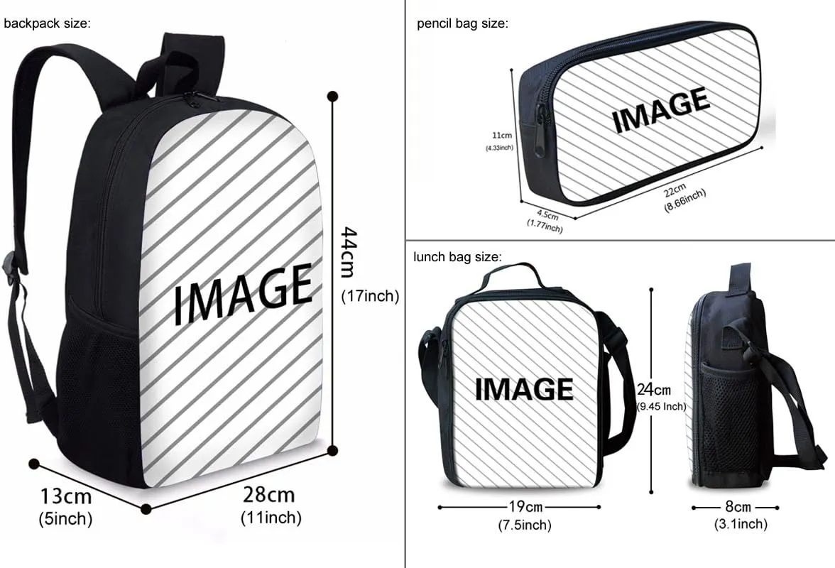 UNICEU 3D Fire Basketball Boys School Bag Set with Lunchbox Pencil Case Large Capacity Insulated Pouch