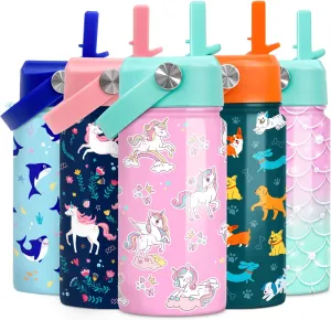 Unicorn Water Bottle - Kids Water Bottle with Straw Lid - 12 Oz Insulated Stainless Steel Water Bottles for Toddlers Kid Girls - Travel Cup for School Sports