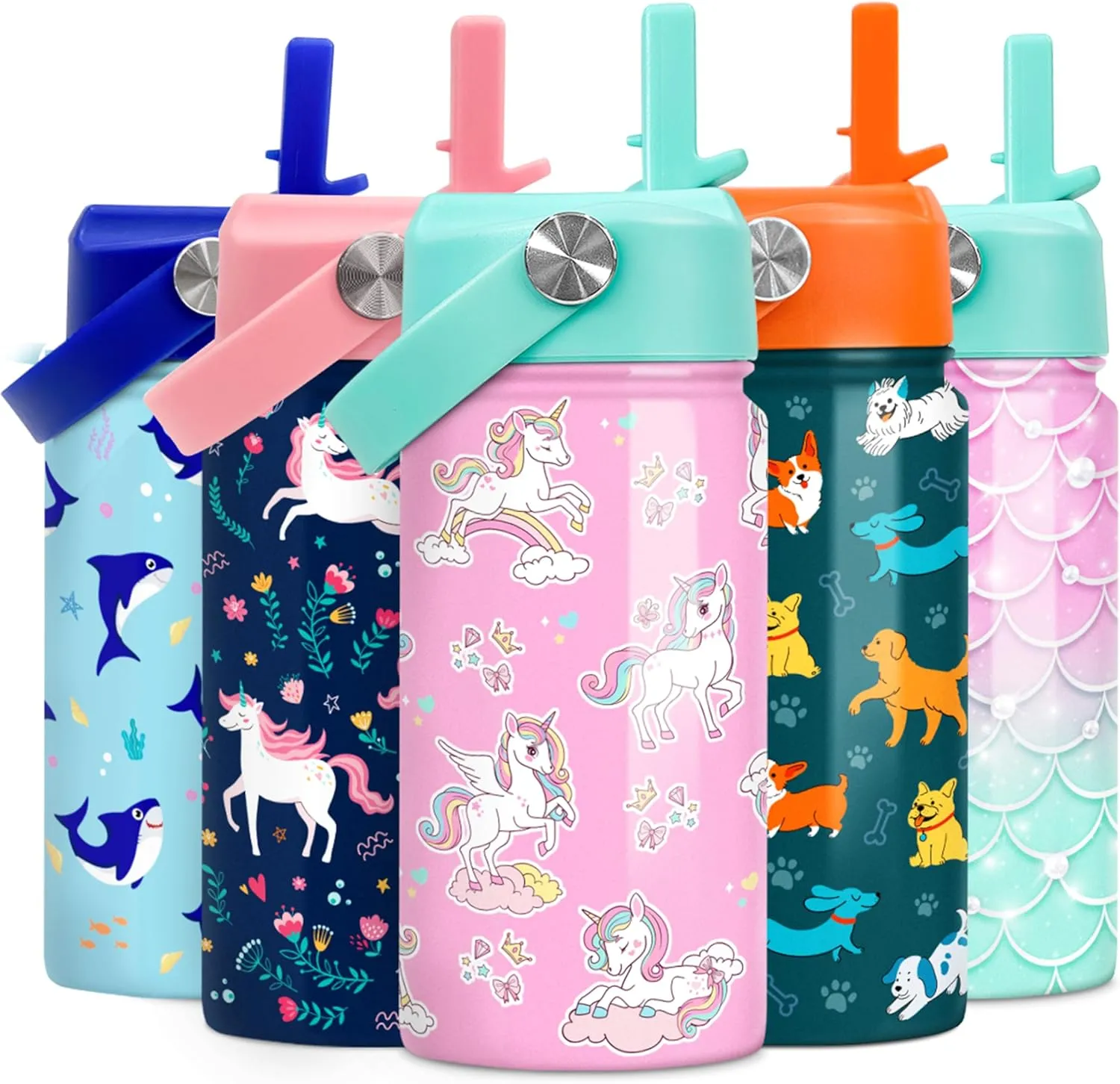 Unicorn Water Bottle - Kids Water Bottle with Straw Lid - 12 Oz Insulated Stainless Steel Water Bottles for Toddlers Kid Girls - Travel Cup for School Sports