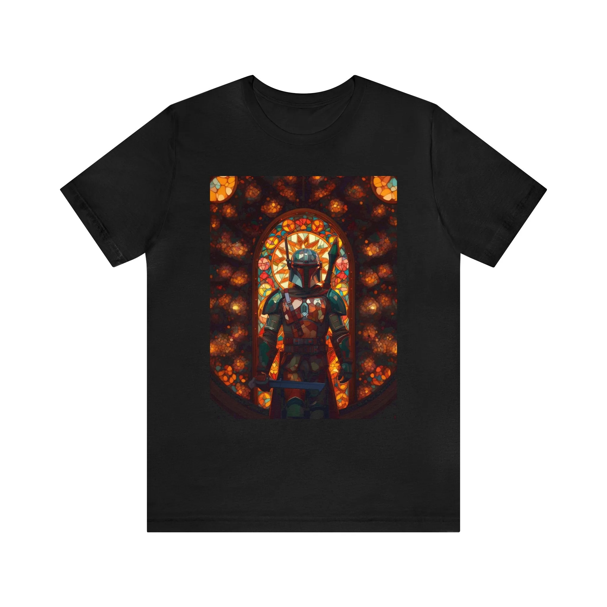 Unisex Jersey Short Sleeve Tee - The Mandalorian Catholic Stained Glass Window
