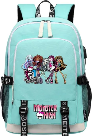 Unisex Monster High Multifunction Backpack Classic Wear Resistant Bagpack Bookbag with USB Charging/Headphone Port