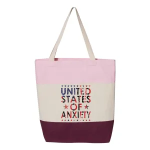 United States of Anxiety Bag, Independence Day Gift, (Tri-Color Tote Bag 11L 15"L x 15"H x 3"D 100% cotton. 20" self-fabric handle. 9" handle drop.)