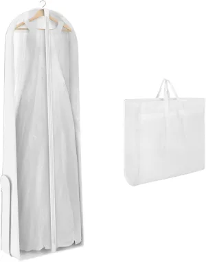 Univivi Wedding Dress Garment Bag, 72" Portable Bridal Dress Bags for Gowns Long, 12'' Gusseted Long Garment Bags with Clear Window and 2 PVC Accessory Pockets for Women, White