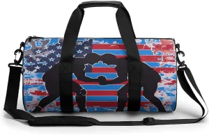 USA Flag Wrestling Gym Bag Print Duffle Bag Weekender Travel Overnight Bag Sports Bag for Men Women Gym Swimming Yoga