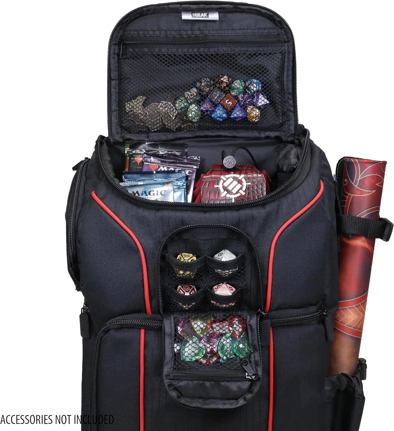 USA Gear MTG Backpack Compatible with Magic the Gathering Deck, Yu-Gi-Oh, MTG Decks & more - TCG Backpack MTG Bag with Shoulder Straps, Customizable Dividers, TCG Playmat Holder, Binder Space (Red)