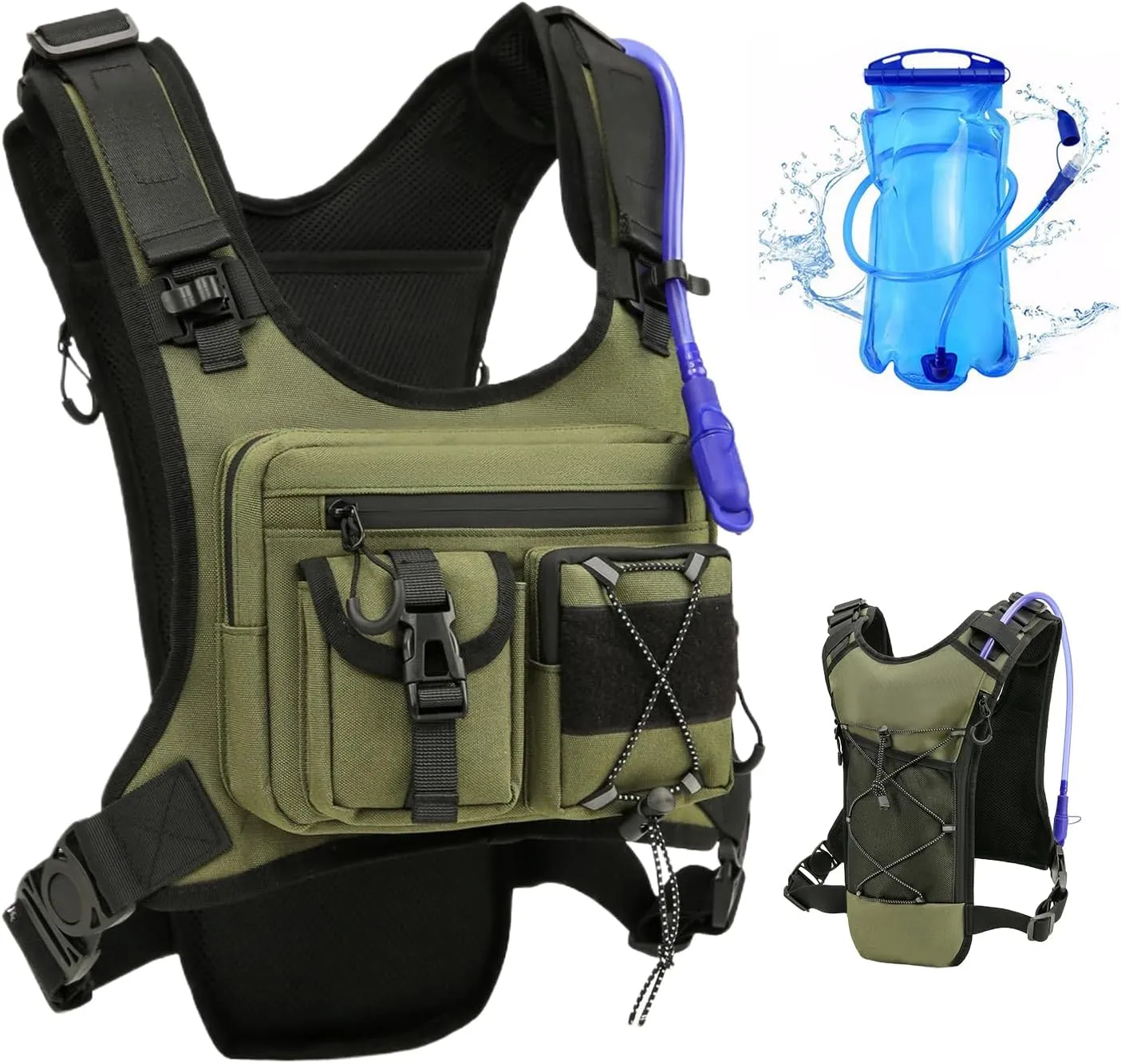 USA Original Patent Running Hydration Vest Backpack, Lightweight Chest Pack with 2.0L Water Bladder Bag Daypack for Hiking Running Cycling Race Marathon for Women Men