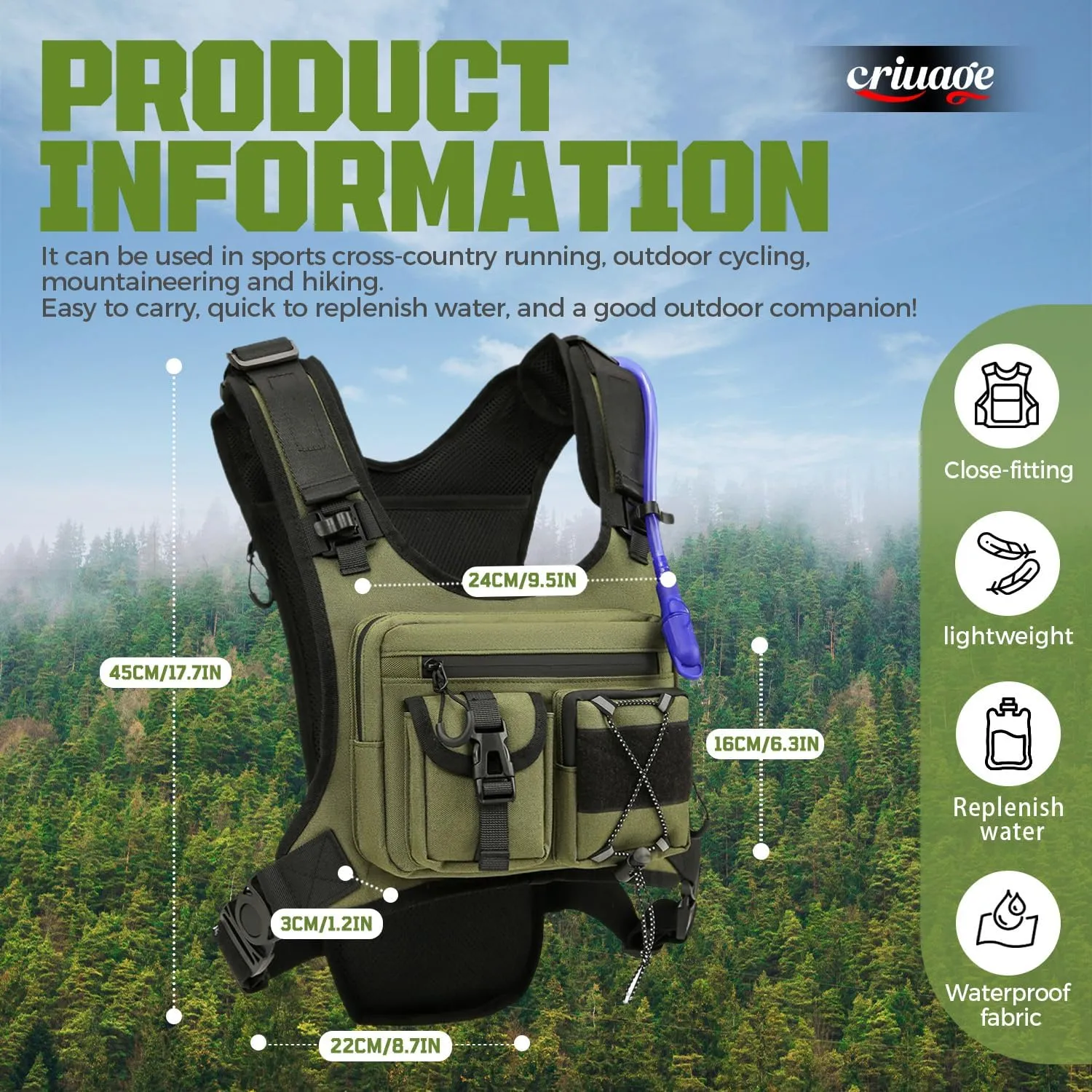 USA Original Patent Running Hydration Vest Backpack, Lightweight Chest Pack with 2.0L Water Bladder Bag Daypack for Hiking Running Cycling Race Marathon for Women Men
