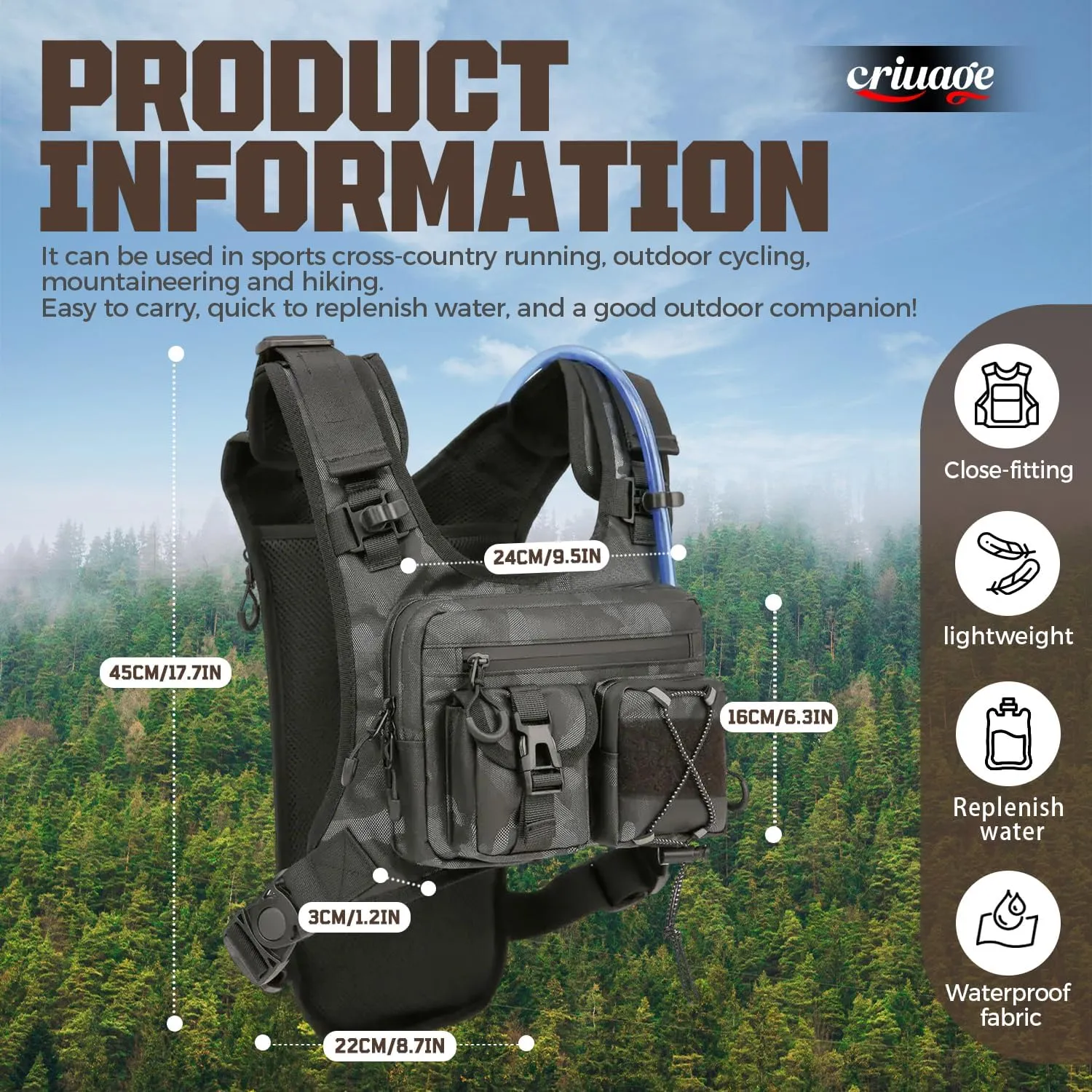 USA Original Patent Running Hydration Vest Backpack, Lightweight Chest Pack with 2.0L Water Bladder Bag Daypack for Hiking Running Cycling Race Marathon for Women Men