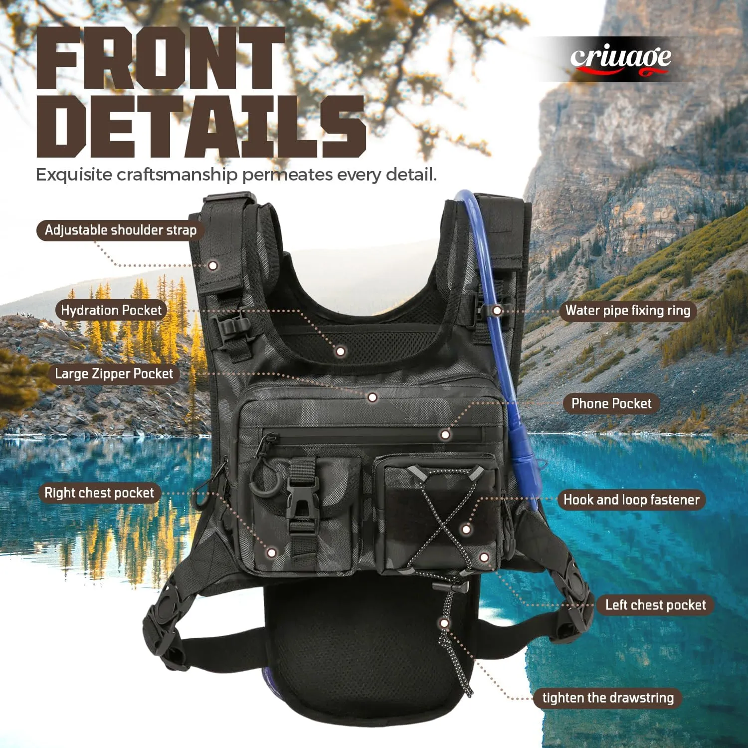 USA Original Patent Running Hydration Vest Backpack, Lightweight Chest Pack with 2.0L Water Bladder Bag Daypack for Hiking Running Cycling Race Marathon for Women Men
