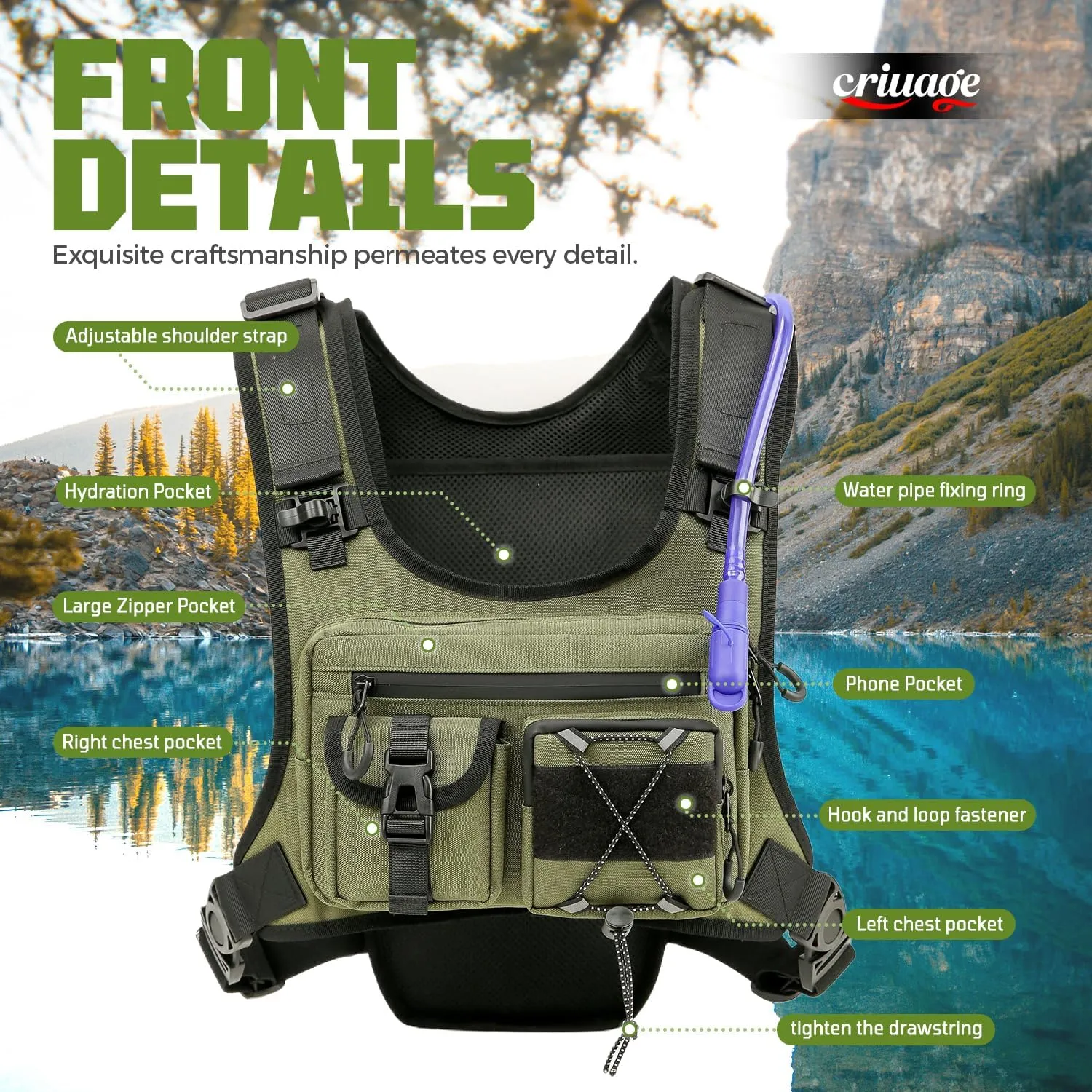 USA Original Patent Running Hydration Vest Backpack, Lightweight Chest Pack with 2.0L Water Bladder Bag Daypack for Hiking Running Cycling Race Marathon for Women Men