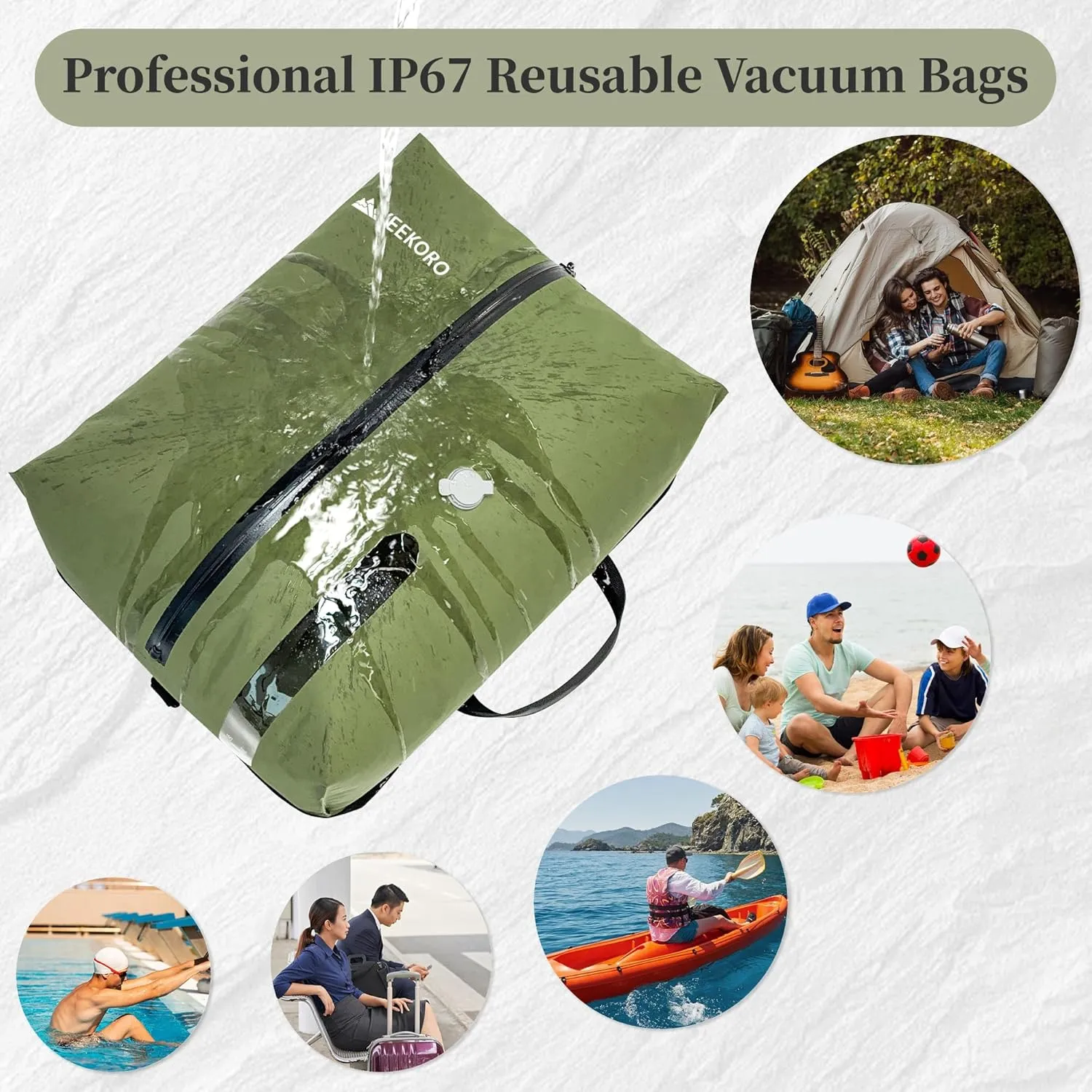 Vacuum Bags for Travel, Professional IP67 Reusable Vacuum Compression Bags for Travel Suitcases and Backpack, Durable Space Saver Bag (1 PACK, No Pump)