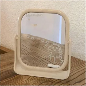 Vanity Makeup Mirror Mirror Desktop Makeup Mirror Female Student Dormitory Desktop can Stand Lovely Portable Vanity Mirror Small Square Household Double-sided Mirror Table Desk Mirror ( Color : Beige