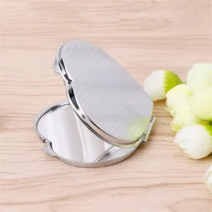 Vanity Mirror Portable Women Stainless Steel Makeup Mirror Hand Pocket Folded-Side Cosmetic Make Up Mirror Small Various Shapes (Color : B) (B)