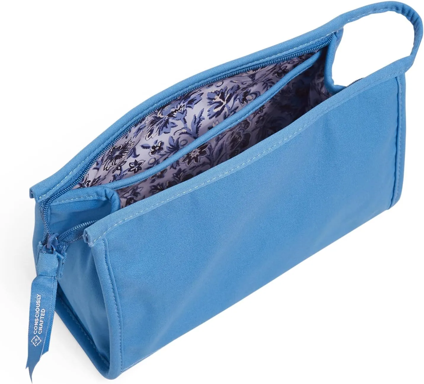 Vera Bradley Women's Cotton Trapeze Cosmetic Makeup Organizer Bag, Blue Aster - Recycled Cotton, One Size