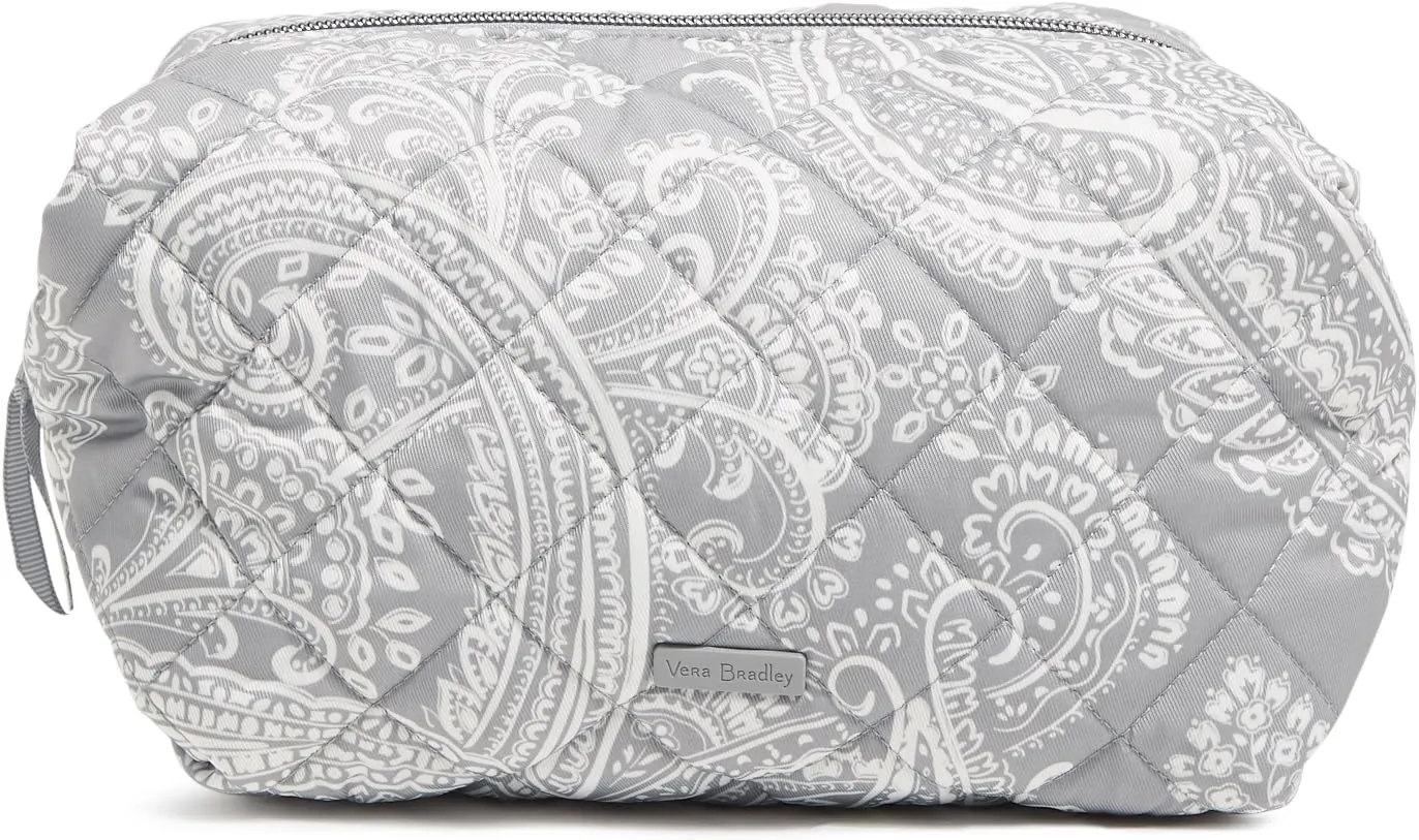 Vera Bradley Women's Performance Twill Large Cosmetic Makeup Organizer Bag, Cloud Gray Paisley, One Size