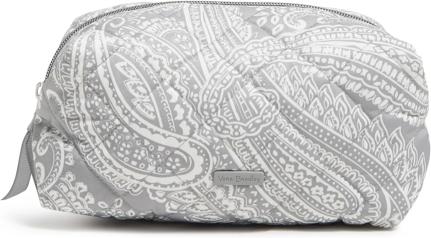 Vera Bradley Women's Performance Twill Medium Cosmetic Makeup Organizer Bag, Cloud Gray Paisley, One Size