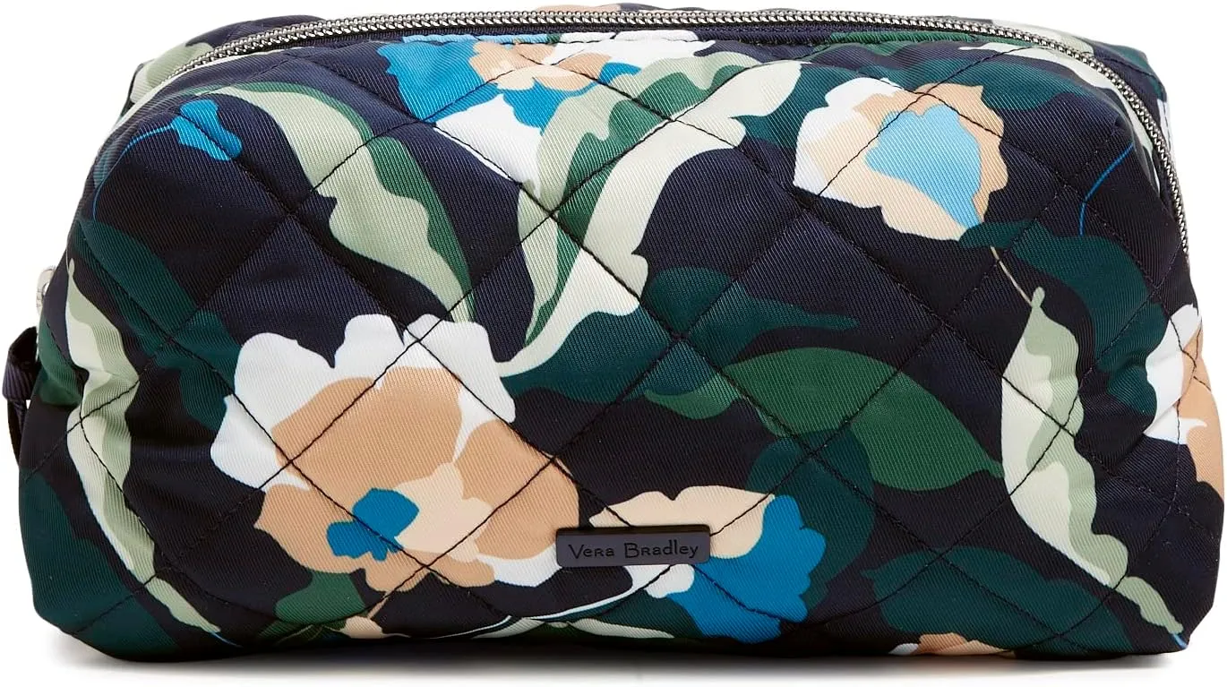 Vera Bradley Women's Performance Twill Medium Cosmetic Makeup Organizer Bag, Immersed Blooms, One Size