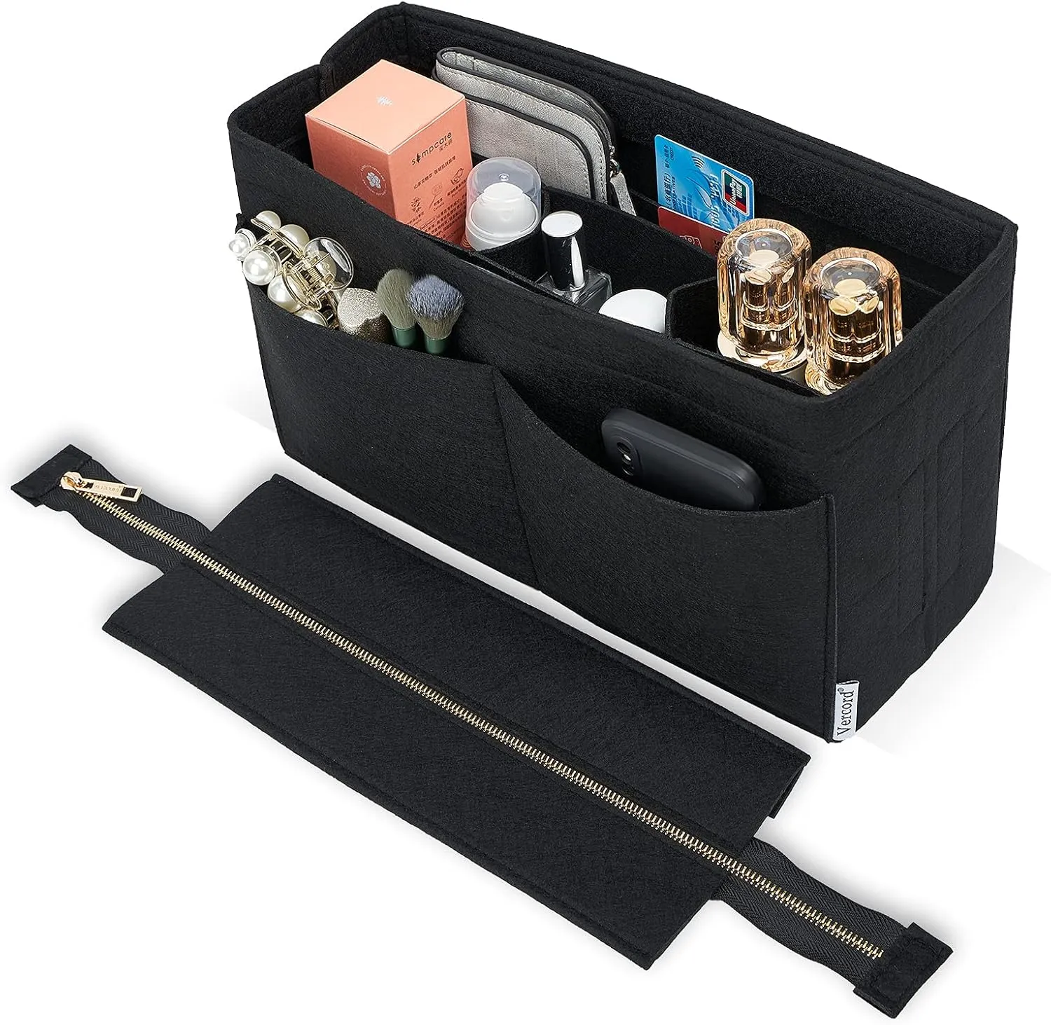 Vercord Felt Purse Organizer Insert Onthego 35 Handbag Tote Bag Organizer Bag in Bag with Removable Zipper