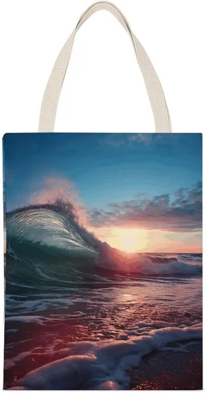 Versatile Canvas Tote Bag,Ocean Tide Waves Double-sided Print Large Capacity Canvas Tote Bag,foldable Tote Bag,fabric Tote Bag