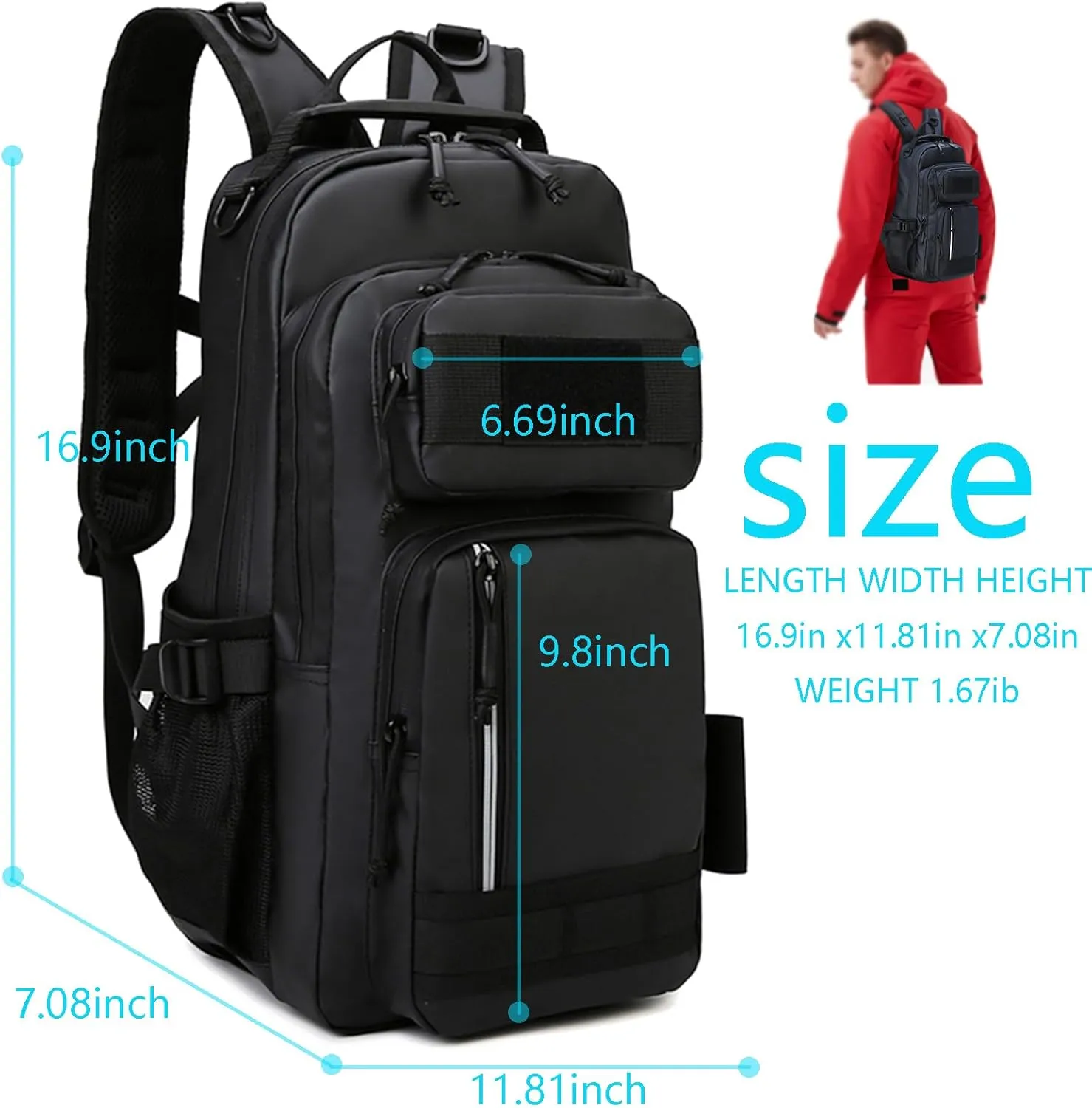 Versatile Fishing Backpack with Rod Holder and Adjustable Straps