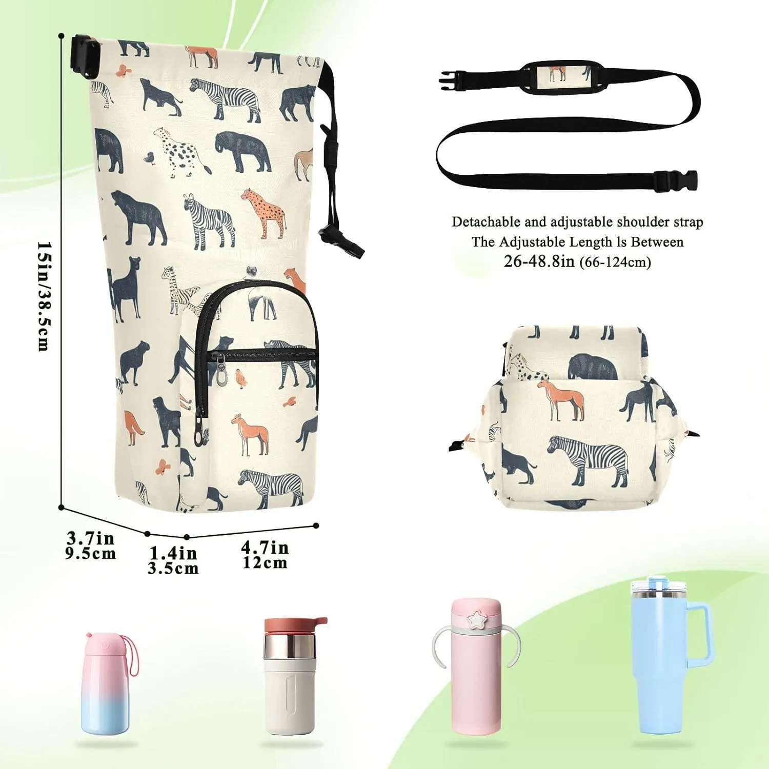 Versatile Insulated Water Bottle Bag, Fits 20oz-40oz Bottles, Lightweight & Adjustable for Commuting, Travel, Hiking & Outdoor Adventures, Primitive Totem (2)