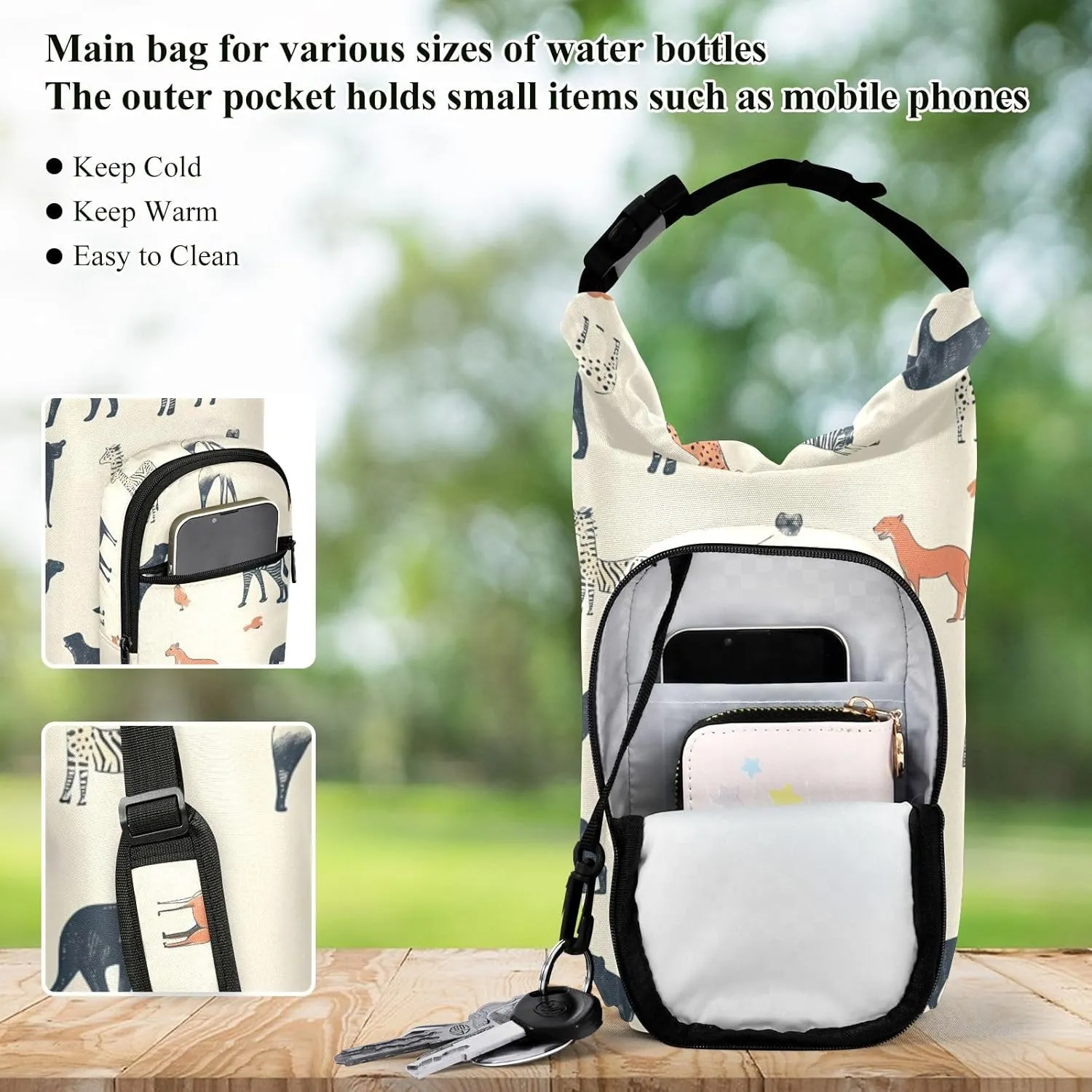 Versatile Insulated Water Bottle Bag, Fits 20oz-40oz Bottles, Lightweight & Adjustable for Commuting, Travel, Hiking & Outdoor Adventures, Primitive Totem (2)