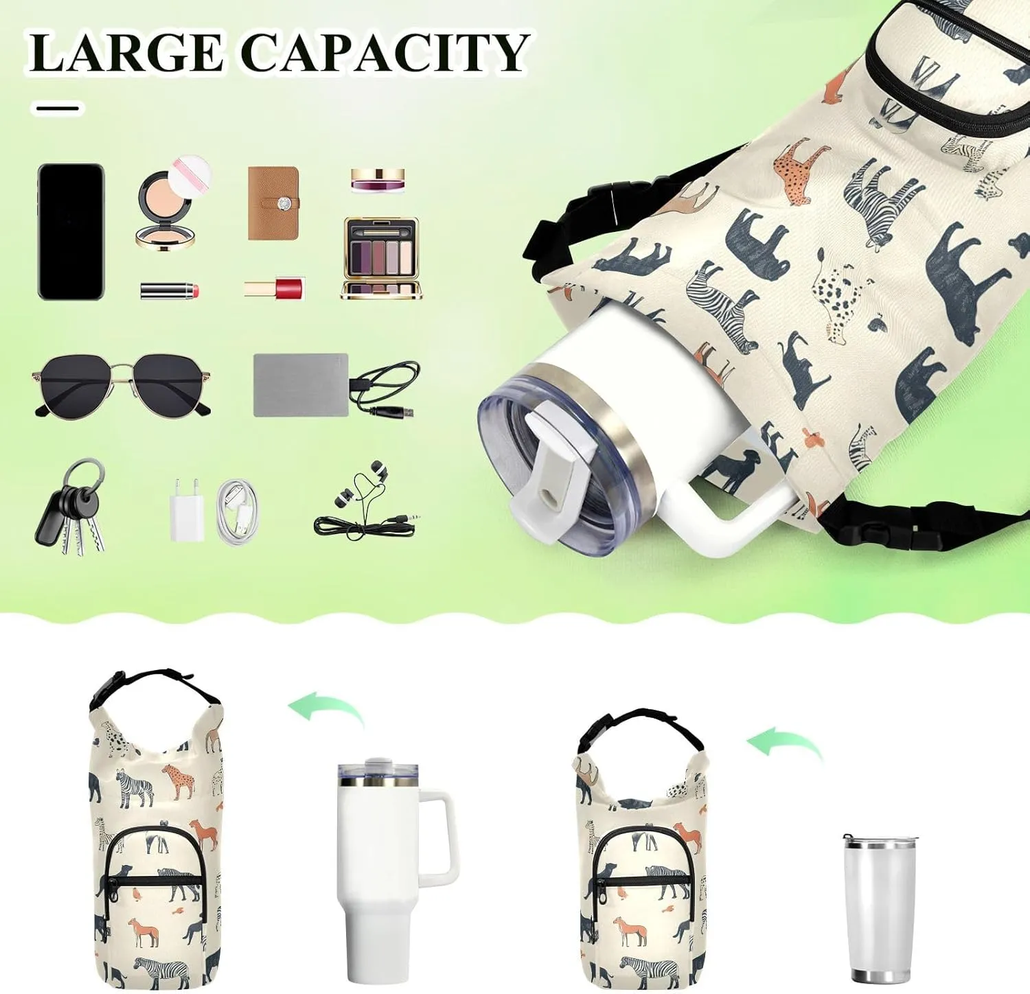 Versatile Insulated Water Bottle Bag, Fits 20oz-40oz Bottles, Lightweight & Adjustable for Commuting, Travel, Hiking & Outdoor Adventures, Primitive Totem (2)
