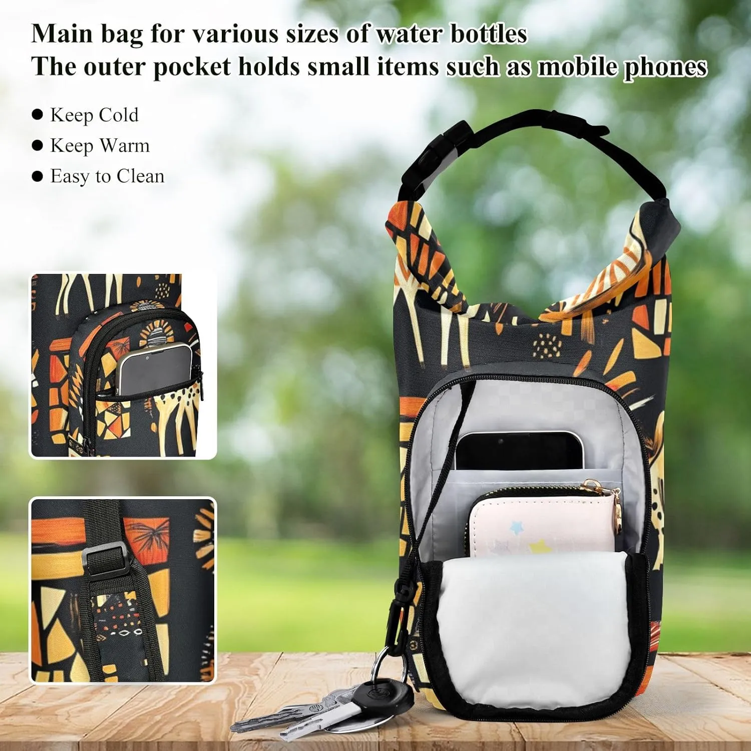 Versatile Insulated Water Bottle Bag, Fits 20oz-40oz Bottles, Lightweight & Adjustable for Commuting, Travel, Hiking & Outdoor Adventures, Primitive Totem (4)