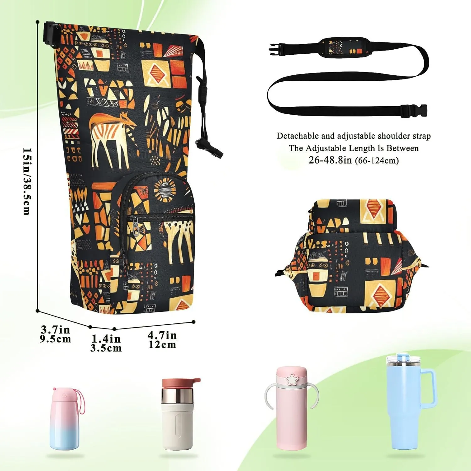 Versatile Insulated Water Bottle Bag, Fits 20oz-40oz Bottles, Lightweight & Adjustable for Commuting, Travel, Hiking & Outdoor Adventures, Primitive Totem (4)