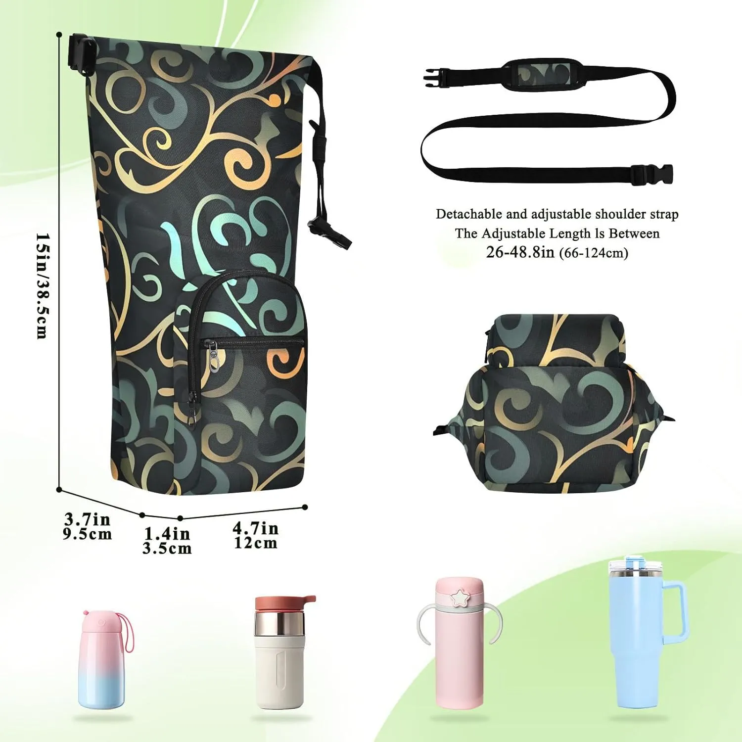 Versatile Insulated Water Bottle Bag, Fits 20oz-40oz Bottles, Lightweight & Adjustable for Commuting, Travel, Hiking & Outdoor Adventures, Reed Pattern (13)