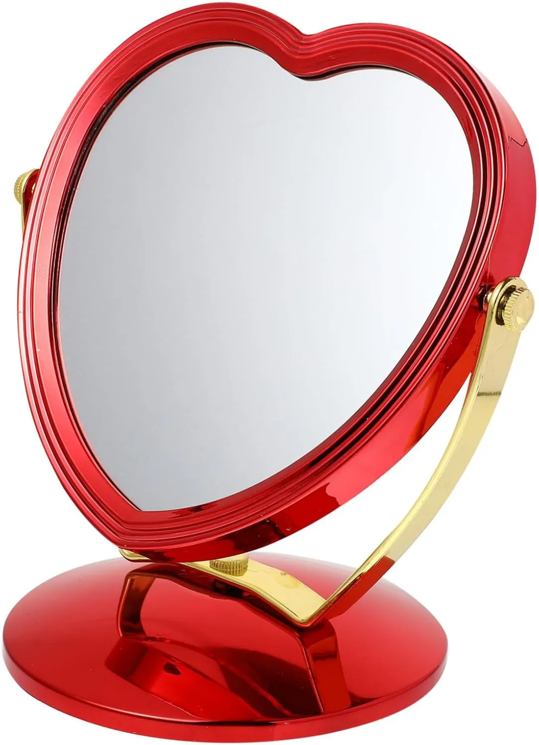 VICASKY 1Pc Double Sided Rotatable Makeup Mirror for Wedding Heart Shaped Tabletop Vanity Mirror Red Mirror for Makeup Application