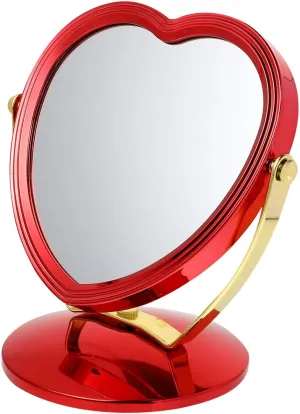 VICASKY 1Pc Double Sided Rotatable Makeup Mirror for Wedding Heart Shaped Tabletop Vanity Mirror Red Mirror for Makeup Application