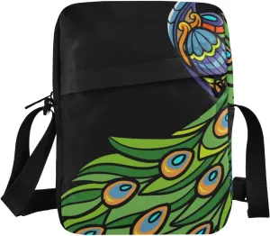 VIGTRO Small Crossbody Bag for Women Men, Colorful Peacock Zentangle Arts Messenger Bag Purse with Adjustable Strap, Cartoon Beautiful Small Shoulder Bag for Travel Outdoor Sports