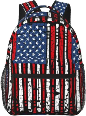Vintage Baseball American Flag Backpack Casual Pack Bag Laptop Backpack With Side Pocket Front Zipper Pocket Bookpack Travel Daypack Picnic Rucksack