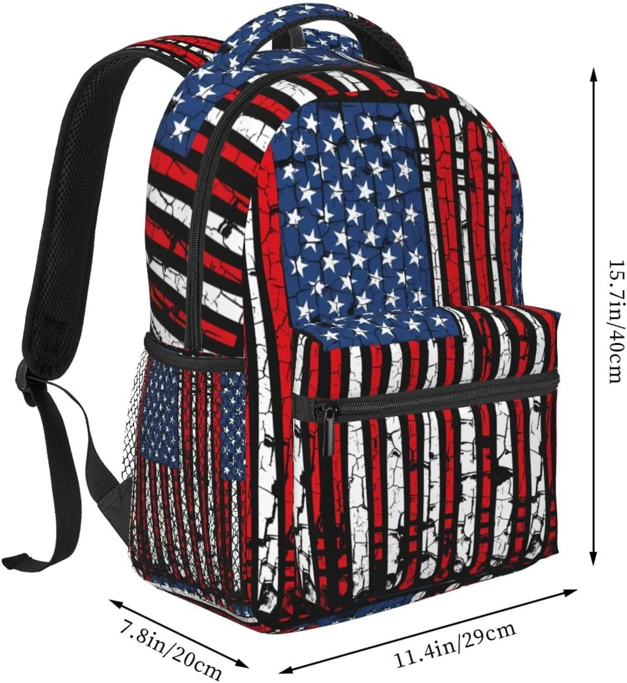 Vintage Baseball American Flag Backpack Casual Pack Bag Laptop Backpack With Side Pocket Front Zipper Pocket Bookpack Travel Daypack Picnic Rucksack