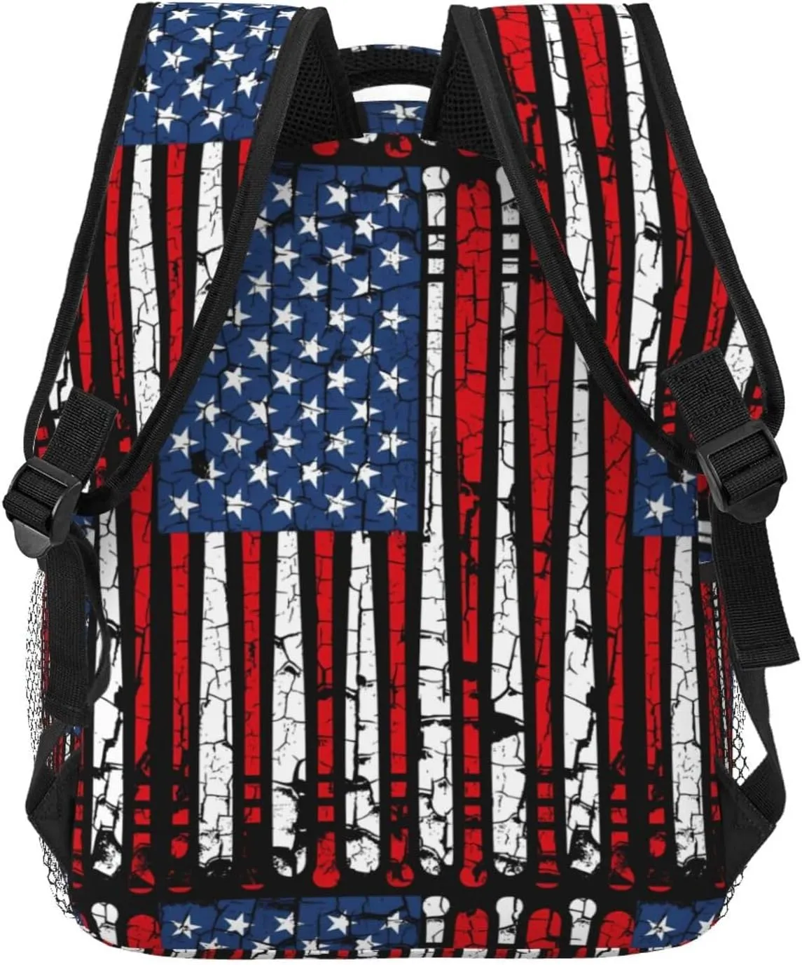 Vintage Baseball American Flag Backpack Casual Pack Bag Laptop Backpack With Side Pocket Front Zipper Pocket Bookpack Travel Daypack Picnic Rucksack