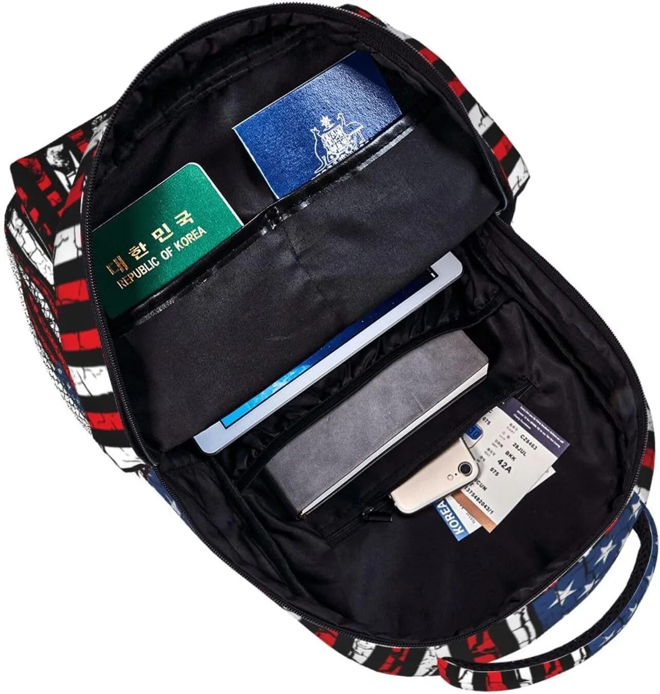 Vintage Baseball American Flag Backpack Casual Pack Bag Laptop Backpack With Side Pocket Front Zipper Pocket Bookpack Travel Daypack Picnic Rucksack