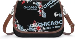 Vintage Chicago Map Flag Crossbody Bags for Women Shoulder Bag Flap Handbags Leather Cross Body Purse