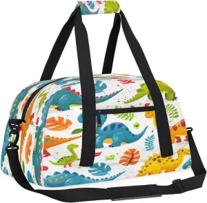 Vintage Dinosaurs Kids Overnighter Duffel Bags for Boys, Carry-On Size Sports Gym Bag with Front Zipper Pocket for School Practice or Overnight Travel Weekender Sleepover Tote Bag