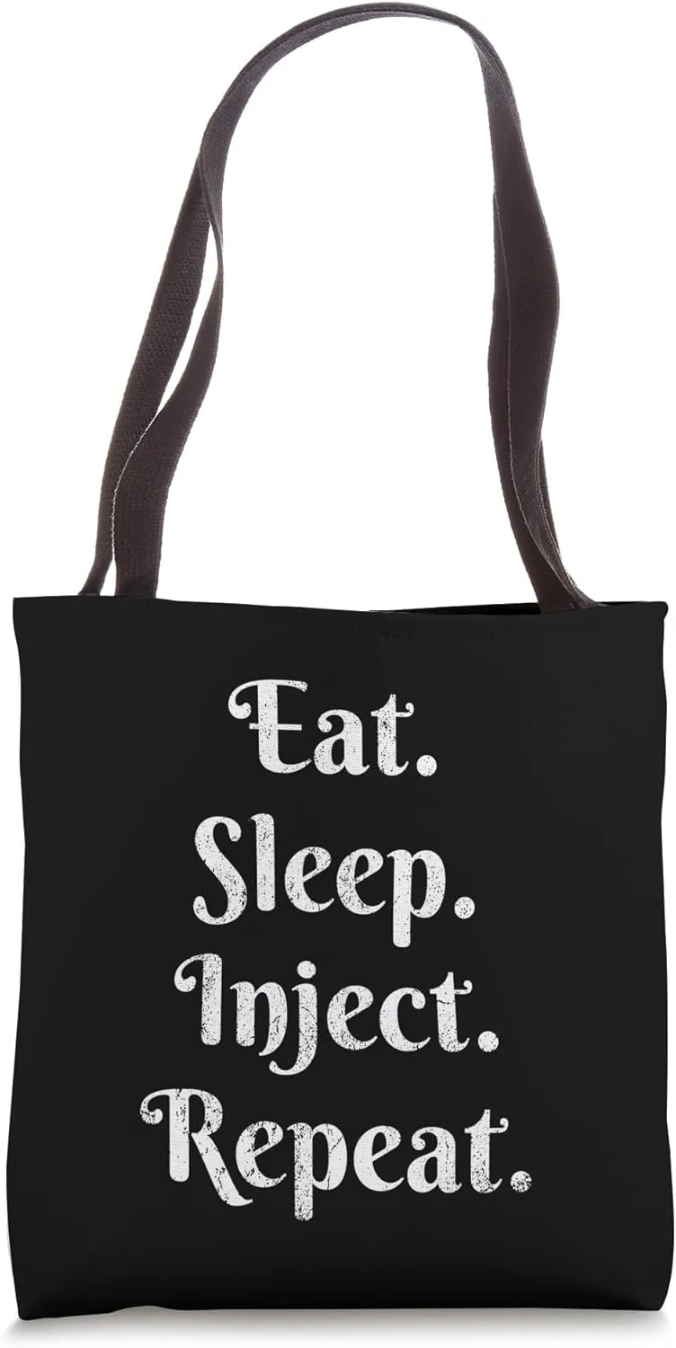 Vintage Eat Sleep Inject Repeat Aesthetic Nurse Injector Tote Bag