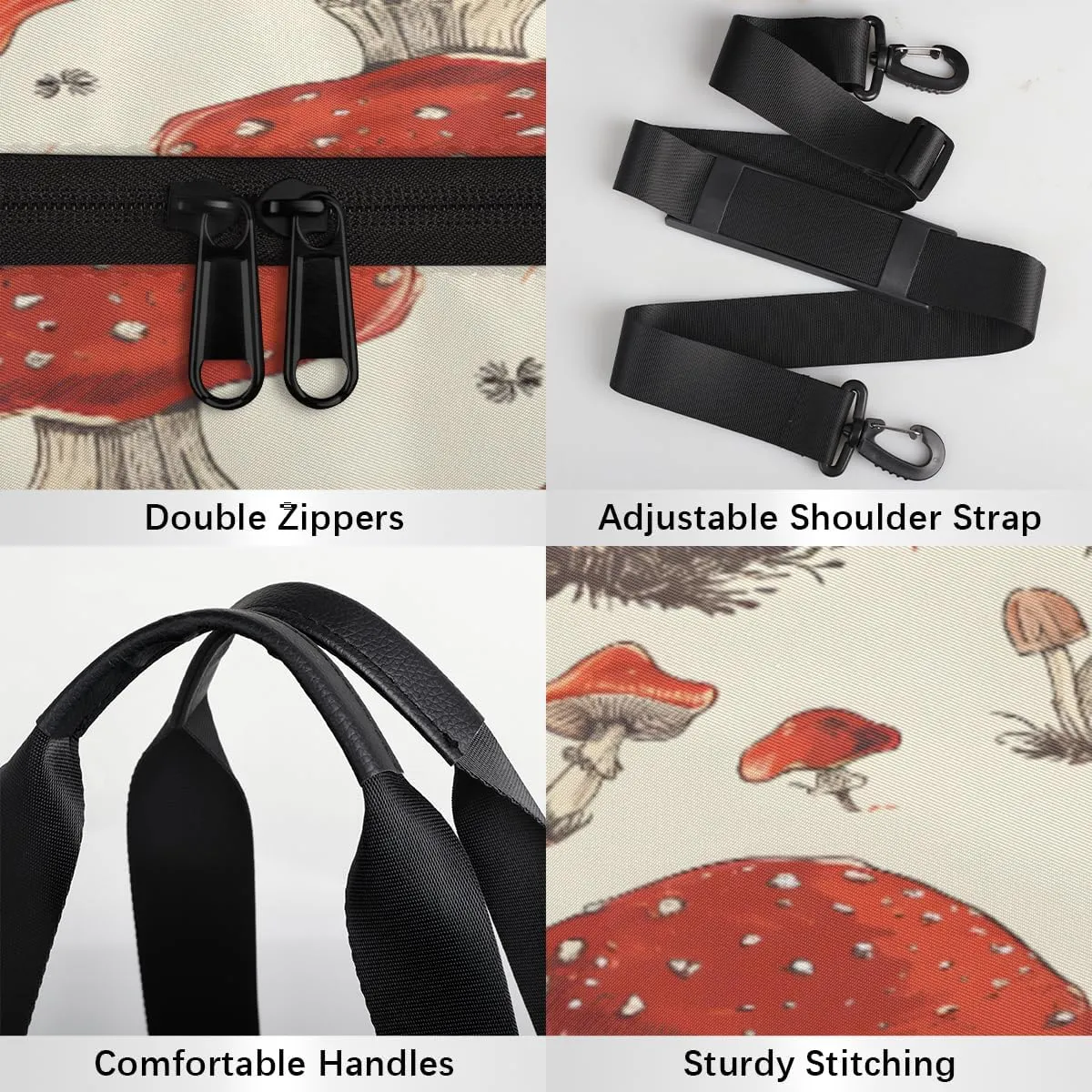 Vintage Mushroom Custom Duffel Bags Weekender Bags Custom Sport Duffel Bag Carry on Overnight Weekender Bag