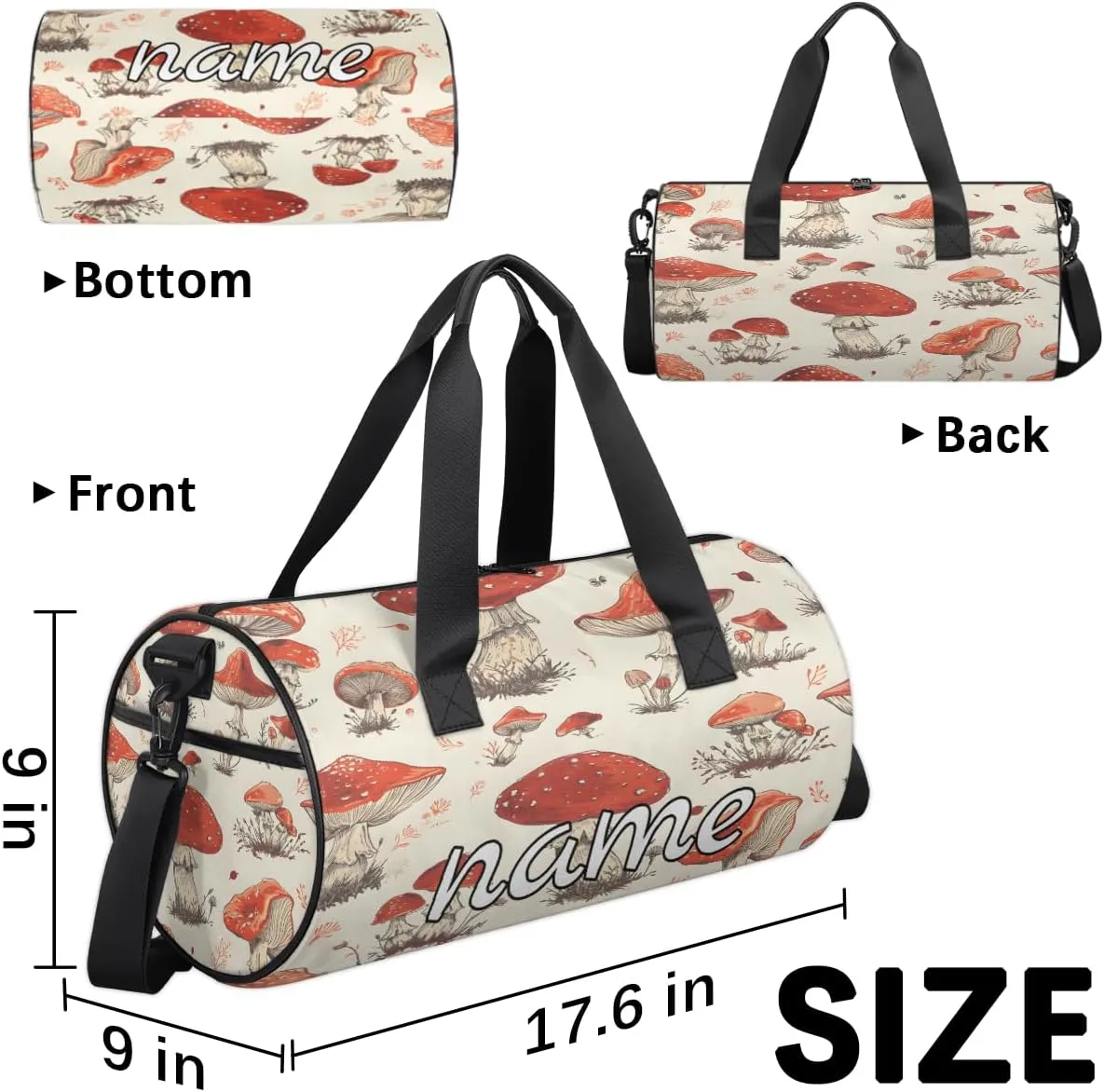 Vintage Mushroom Custom Duffel Bags Weekender Bags Custom Sport Duffel Bag Carry on Overnight Weekender Bag