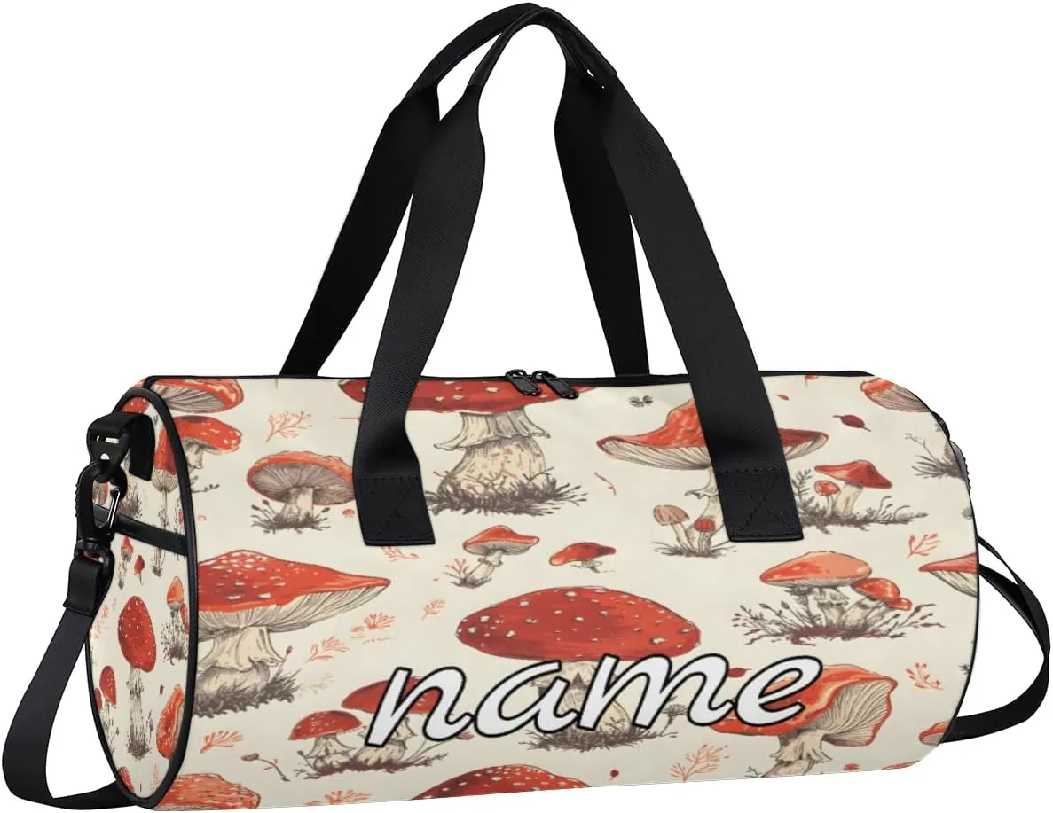 Vintage Mushroom Custom Duffel Bags Weekender Bags Custom Sport Duffel Bag Carry on Overnight Weekender Bag