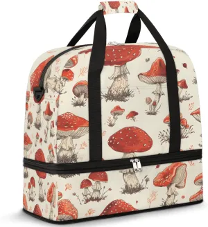 Vintage Mushroom Foldable Duffle Bag with Shoes Compartment Large Capacity Waterproof Travel Weekender Bag Overnight Bag for Sports Gym