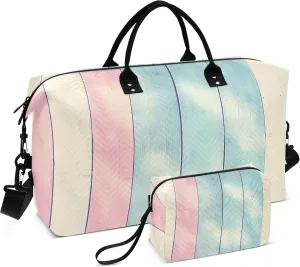 Vintage Pastel Colored Wood Travel Duffel Bags Carry on Weekender Overnight Bag Large for Airplane with Toiletry Bag for Men Women