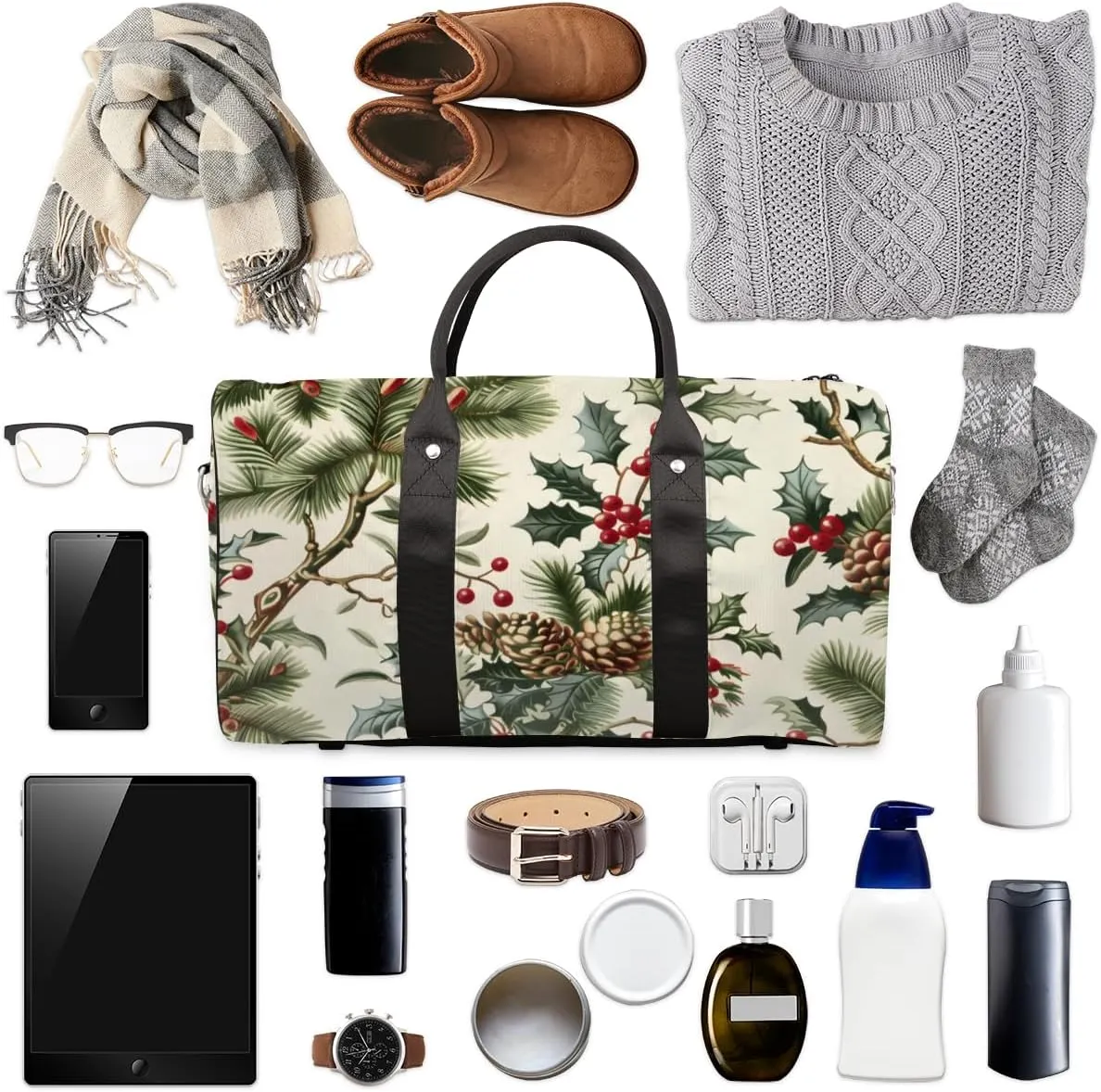 Vintage Pines Travel Duffle Bag for Women Men Gym Duffel Foldable Bag Waterproof Weekender Christmas Leave Duffle Tote