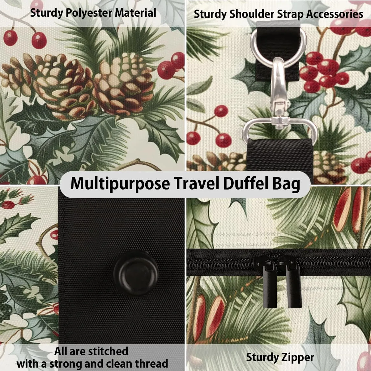 Vintage Pines Travel Duffle Bag for Women Men Gym Duffel Foldable Bag Waterproof Weekender Christmas Leave Duffle Tote