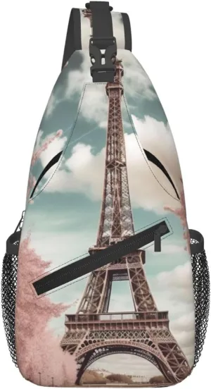 Vintage Style Eiffel Tower Paris Crossbody Bags for Men Women Fashion Sling Backpack Casual Chest Bag Travel Hiking Daypack